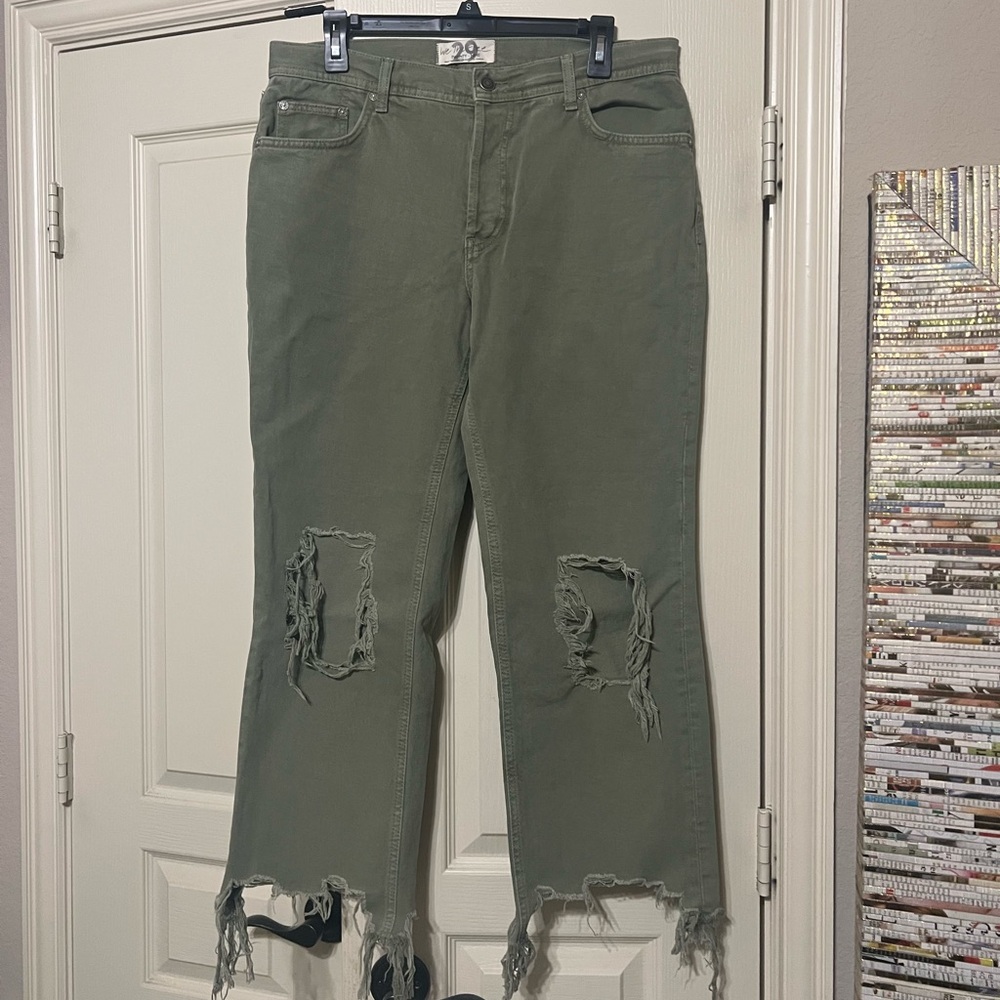 We the Free Free people Olive Green wide Straight-Leg Distressed Jeans